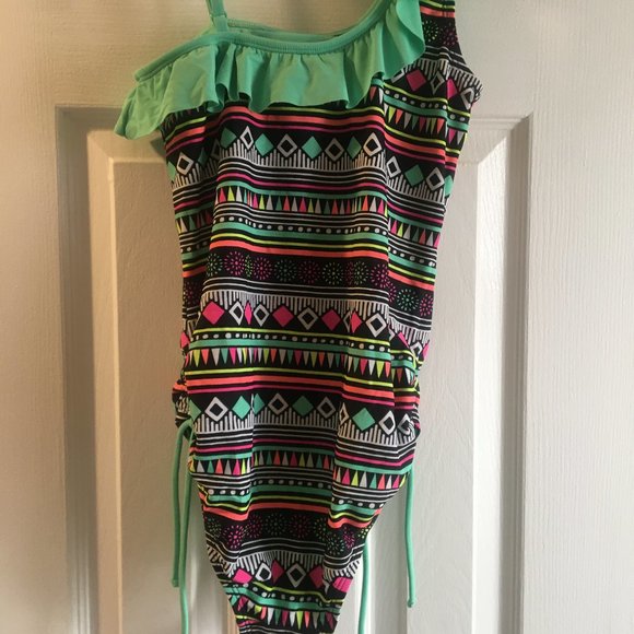 JUSTICE Girls AZTEC Print one piece Swimsuit Sz 12 - Picture 3 of 5